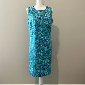 Talbots Paisley Watercolor‎ Sleeveless Shift Dress M Medium Beach Cruise Comfort